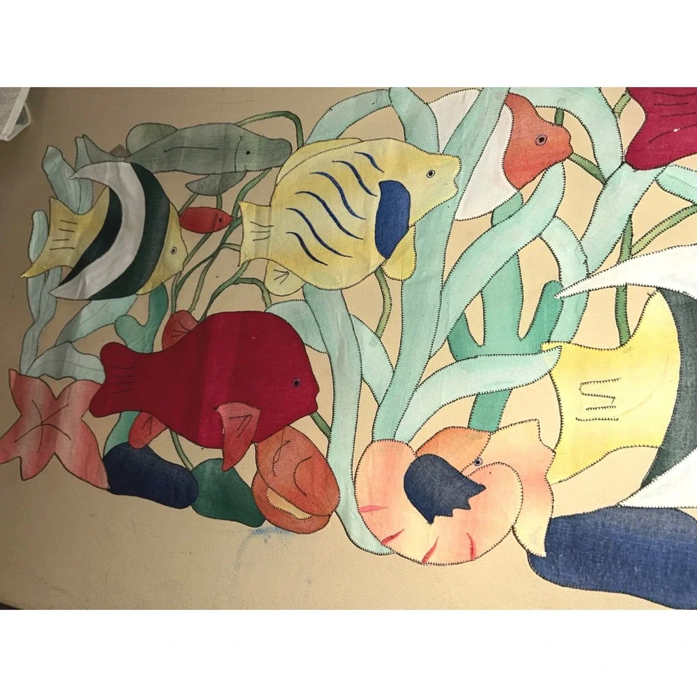Handmade Tropical Fish Mola Style Textile Wall Hanging/ Table‎ Runner 53x15.5